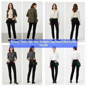 ESCADA Tessa Black Cotton Stretch Straight Leg Trousers Size 4-6